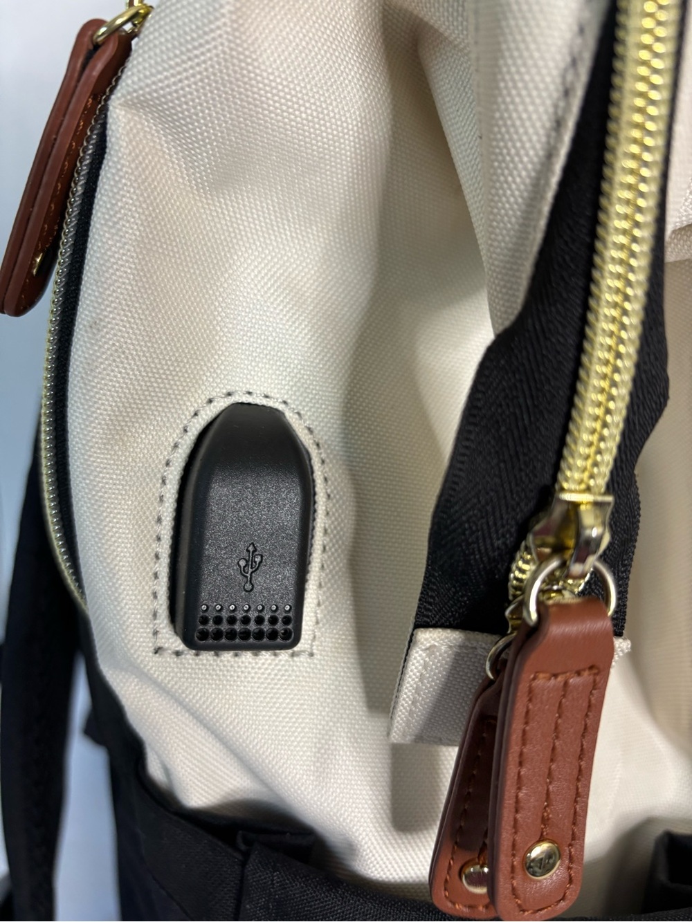 Lovevook Two-Tone Canvas Backpack - Black & Cream with Charging Port - Picture 5 of 13